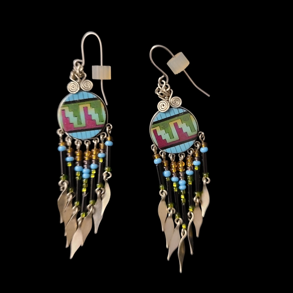 Hand Crafted Silver and Multicolor Beaded Earrings